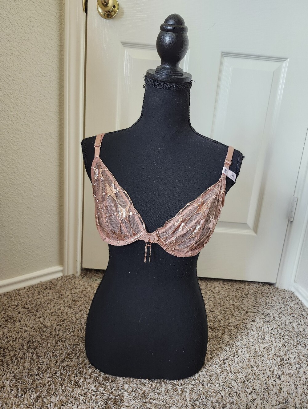 Victoria's Secret Very Sexy Demi Rose Gold Star Mesh Lowcut Bra 36C